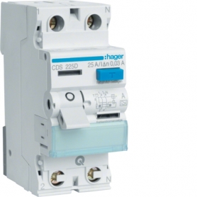 Hager CDS225D interruptor de corriente de falla 2 polig 6kA 25A 30mA Tipo A QuickConnect