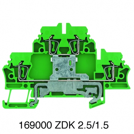 Weidmüller ZDK 2.5PE multi-deck terminal, raccord de ressort de tension, 2.5 mm2, planchers:2, vert / jaune 1690000000