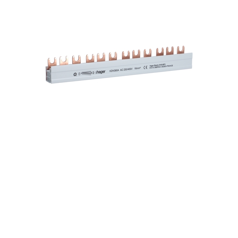 Hager KDN380A Phasenschiene 3 polig mit Gabelanschluss 16mm² 80A 12 Module