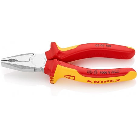 Knipex 03 06 160 Kombizange verchromt isoliert mit Mehrkomponenten-Hüllen, VDE-geprüft 160 mm