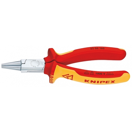 Knipex 22 06 160 Rundzange verchromt isoliert mit Mehrkomponenten-Hüllen, VDE-geprüft 160 mm