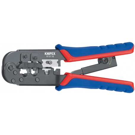 Knipex 97 51 10 SB Crimpzange für Westernstecker brüniert mit Mehrkomponenten-Hüllen 190 mm