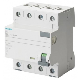 Siemens 5SV3344-6LB01 Interruptor de protección FI 4-pin tipo A corto plazo retrasado 40A 30mA AC 400V