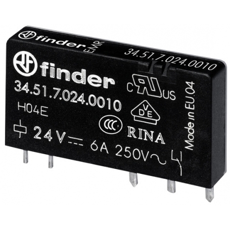 Finder 345170240010 Relay with plug and print connections, 1 changer 6 A, coil 24 V DC sensitive