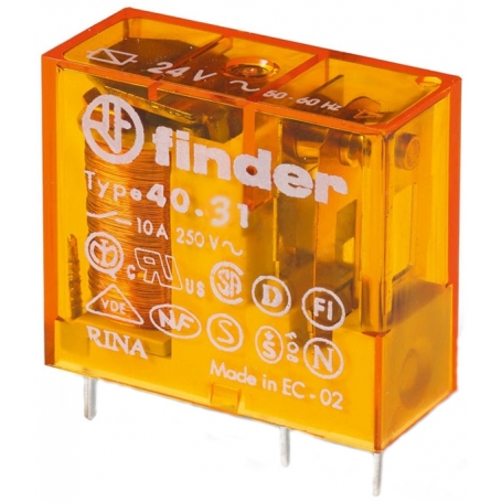 Finder 403182300000 Relays with plug and print connections, 1 changer 10 A, coil 230 V AC
