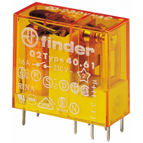 Finder 406182300000 Relés con conexiones de enchufe e impresión, 1 cambiador para 16 A, bobina 230 V AC