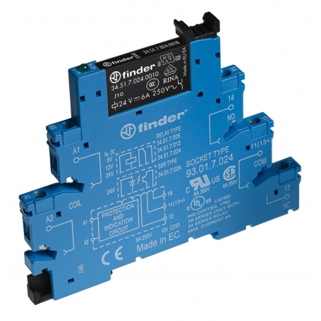 Finder 385100240060 Coupling relay with tornillo connections, 1 changer 6 A, coil 24 V AC/DC