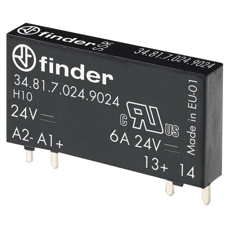 Finder 348170249024 Relais con conexiones de plug e print, entrada 24 V DC, salida SSR 1 más cerca 6 A/24 V DC