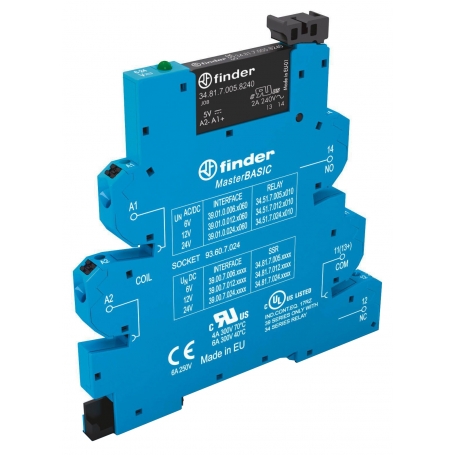Finder 390070249024 Coupling relay MasterBASIC, with push-in terminals, SSR 1 closer 6 A/24 V DC, input 24 V DC