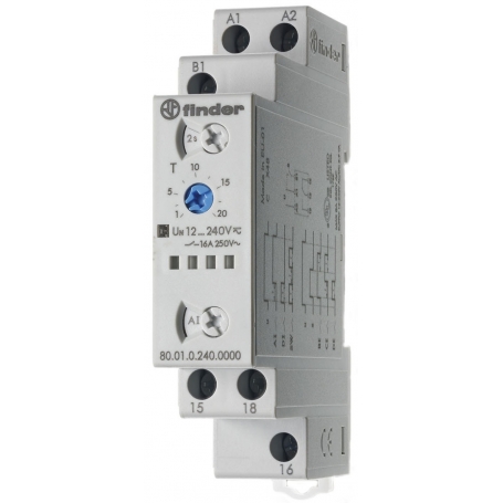 Finder 800102400000 time relay, multifunction and multivoltage, 6 time functions, 1 changer 16 A, for 12 to 240 V AC/DC