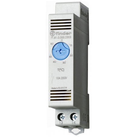 Finder 7T8100002303 Thermostat für Schaltschrank, Reiheneinbaugerät 17,5 mm breit, 1 Schließer 10A