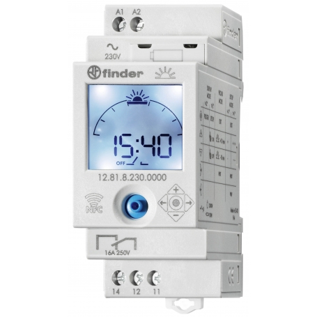 Finder 128182300000 Control clock for series installation, Astroprogramm, Wechsler 16 A, for 230 V AC