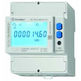 Finder 7E7884000112 mètre pour courant 3 phases, jusqu'à max.80 A, 2 compteurs, écran LCD, 2 interfaces SO, compatible MID