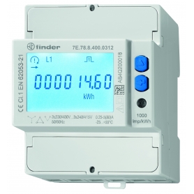 Finder 7E7884000312 meter for 3-phase three-phase current, up to max, M-bus and SO interface, MID-compliant