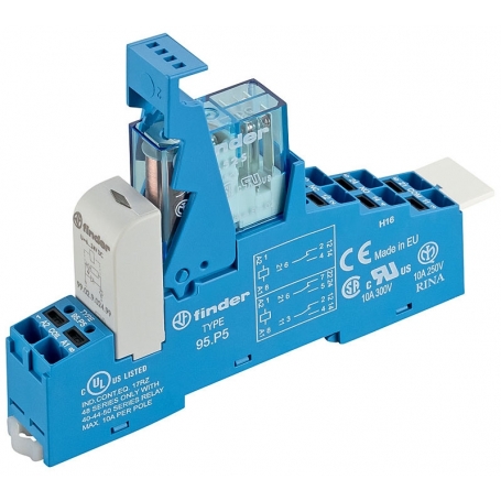 Finder 48P570240050 Koppelrelais mit Push-In-Klemmen, 2 Wechsler 8 A, Spule 24 V DC