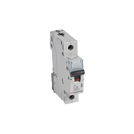 Legrand 403436 TX3 C-characteristic circuit breaker, 25A, 1-pole, 6kA, 230/400VAC, 1TE