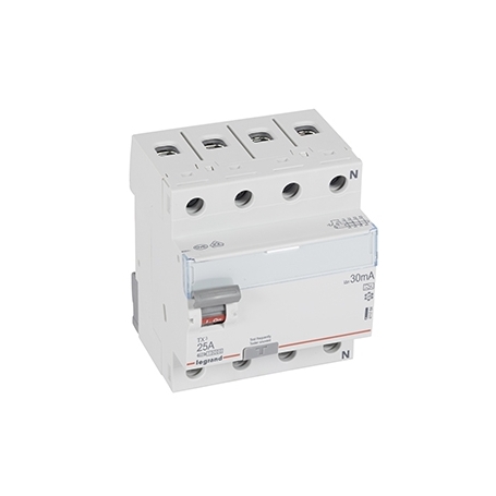 Legrand 411764 Disjoncteur de courant de défaillance TX3 25A, 4 pôles, 30mA, type A, 400VAC, 4TE