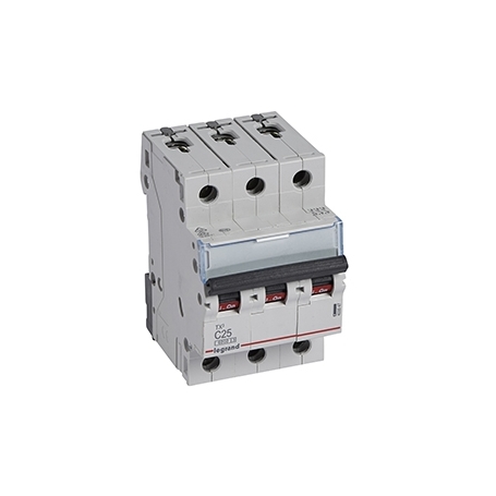 Legrand 403547 TX3 Leitungsschutzschalter C-Charakteristik, 25A, 3-polig, 6kA, 400VAC, 3TE