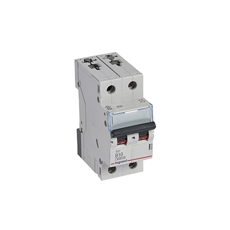 Legrand 403385 TX3 Leitungsschutzschalter B-Charakteristik, 10A, 2-polig, 6kA, 400VAC, 2TE
