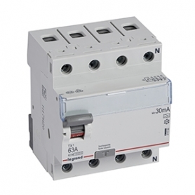 Legrand 411766 TX3 fault current circuit breaker 63A, 4-pole, 30mA, type A, 400VAC, 4TE