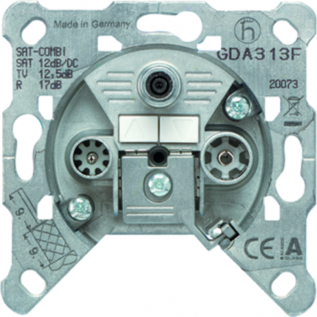 Jung GDA 313 F Antennendose, Universal-Sat/BK, 3-Loch, Durchgangsdose
