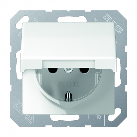 Jung AS 1520 BFKIKL WW SCHUKO socket, 16 A 250 V, contact protection, hinged cover, breakproof