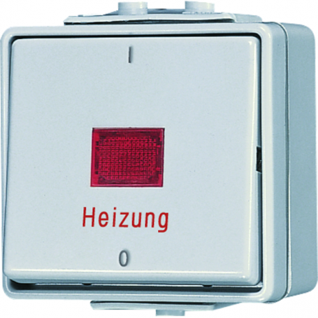 Jung 602 HW heating switch, 10 AX, 250 V , red light exit window, marking 1 / 0, 2-pin
