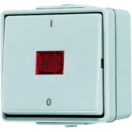 Jung 602 KOW Wipp-Kontrollschalter, 10 AX, 250 V , rotes Lichtaustrittsfenster, Kennzeichnung 1 / 0, Aus 2-polig