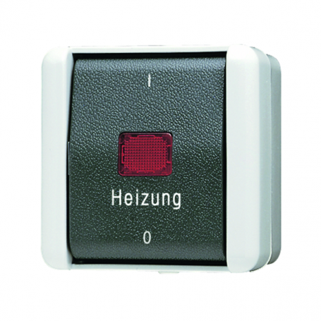 Jung 802 HW heating switch, 10 AX, 250 V , red light exit window, marking 1 / 0, 2-pin