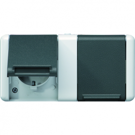 Jung 8220-1 W SCHUKO socket, 2x, 16 A, 250 V, wired, 4 line input, total output.