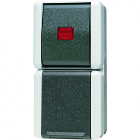 Jung 876 KOW SCHUKO-Steckdose, 16 A 250 V , Wipp-Kontrollschalter, 10 AX 250 V , Universal Aus-Wechsel, Klappdeckel