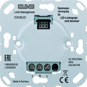 Jung SV 539 LED Power Supply, AC 230 V, Connections: L, N, L', a LED fény jelzéshez