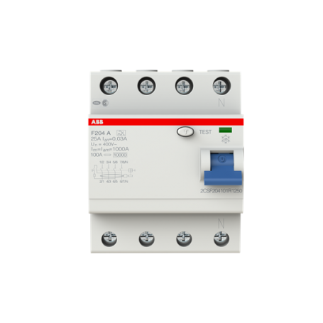 ABB 2CSF204101R1250 F204A-25/0,03 FI-Schutzschalter 4P,Typ A,25A,30mA