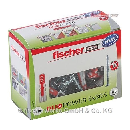 Fischer 535459 DUOPOWER 6X30 S LD  Universaldübel mit Schraube – 50 Stück