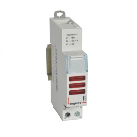 Legrand 412933 Meldeleuchten CX3, LED, 3 Phasen-Kontrolle (Rot-Rot-Rot), 230/400 VAC, 1TE
