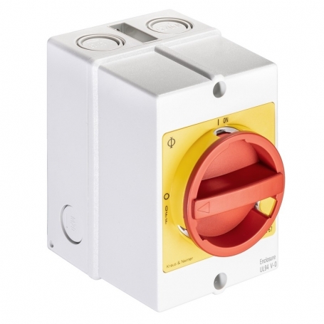 Kraus & Naimer KG10.T203/40.KS11V commutateur principal rouge/jaune, 3 pôles, +1NO/1NC, AP, IP66, Ith: 20 A, P: 5.5 kW(AC-23,400