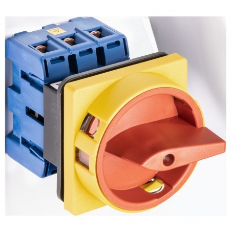 Kraus & Naimer KG64B.T203/01.E main switch red/yellow, 3 pole, 4-hole fastening 64x64, Ith: 63 A, P: 22 kW(AC-23,400V), 16 mm2 7