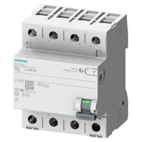 Siemens 5SV3644-4 FI protection switch type B 40A 3+N-pol. 300mA 400V 4TE short-term zoomed.