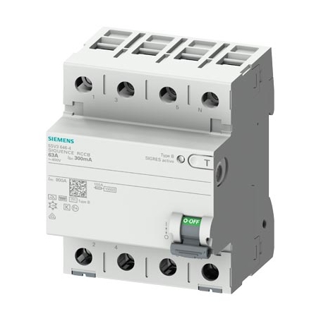 Siemens 5SV3644-4 FI zaštitni priključak tipa B 40A 3+N pol.300mA 400V 4TE u kratkom vremenu.