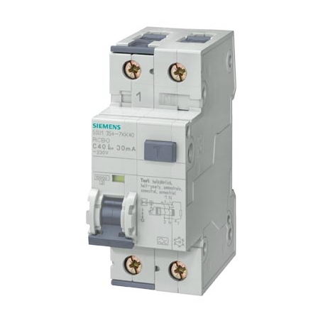 Siemens 5SU1354-7LB10 FI/LS switch, 10 kA, 1P+N, type A, short-term delayed G, 30 mA, C-Char, In: 10 A