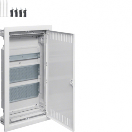 Hager VH36NWB Mediaverteiler Hohlwand 3reihig, 1xHutschiene, 2xMontageplatte