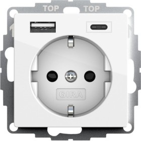Gira 245903 SCHUKO SP USB-Spannungsvers. 2f Typ A C System 55 ReinweißSCHUKO SP USB pow.supply 2-g type A C System 55 p.white